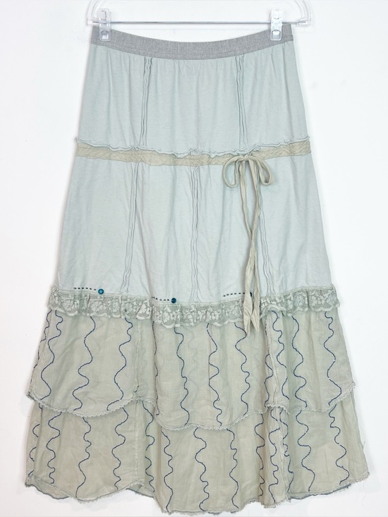 Burning Torch Dresses & Skirts - BURNING TORCH GRAY ELASTIC WAIST BOHO BEADED UPCYCLED MAXI SKIRT SZ SMALL